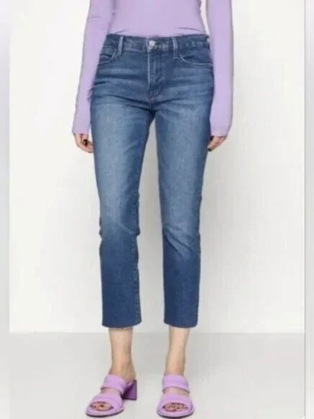 Frame Le High Straight Jeans Women's 30 Mid Rise Frayed Hem